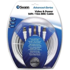 Swann HD Video & Power 50ft/15m Advanced Series BNC Security Camera Extension Cable, White 75 ohm