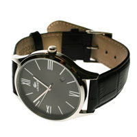 Lacoste Gents Black Dial, Black Leather Watch