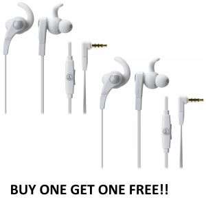 In Ear: 2x Audio-Technica ATH-CKX7IS Sonic Fuel In Ear Wired Headphones Mic BOGOF!! - White