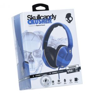 Headphones: SKULLCANDY CRUSHER Wired Headphones Mic Remote Supreme Sound Bass control - Royal Blue