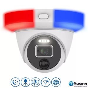 CCTV Cameras: Swann PRO-4KDER CCTV Camera 4K Ultra HD Enforcer Dome Flashing Lights DVR-5680