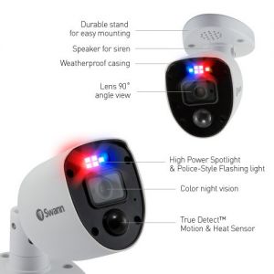 CCTV Cameras: Swann PRO-4KRL 4K Enforcer Bullet CCTV Camera Flashing Lights & Siren for DVR 5680