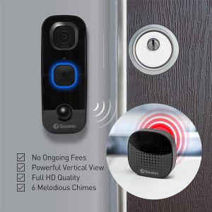  CCTV Accessories: SwannBuddy SWIFI-BUDDY Wireless Video Door Bell 1080p HD Rechargeable + Chime Unit