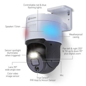 CCTV Cameras: SWANN ENFORCER 4K SWNHD-900PT UHD Pan Tilt 2 Way Audio PoE Add On CCTV Camera