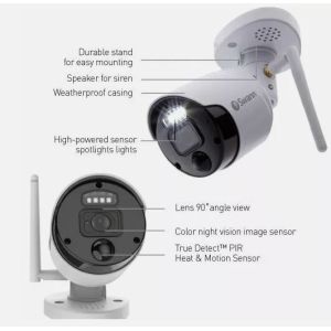 CCTV Cameras: Swann SWNVW-500CAM 1080p Full HD WiFi CCTV Camera Flashing Lights Siren Audio