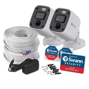 CCTV Cameras: Swann PRO-4KMQBPK2 4K Enforcer Bullet CCTV Camera Flash Siren Audio DVR 5680 x 2