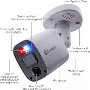 CCTV Cameras: Swann PRO-4KMQBPK2 4K Enforcer Bullet CCTV Camera Flash Siren Audio DVR 5680 x 2